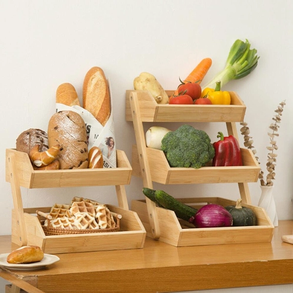 Bamboo Fruit Basket 3 Tier Vegetable Bowl for Kitchen Storage Display Rack